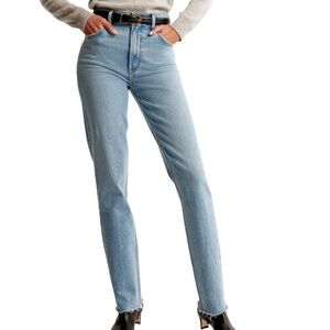Abercrombie & Fitch High Rise Straight Leg Jeans Medium Distressed Wash Size 22